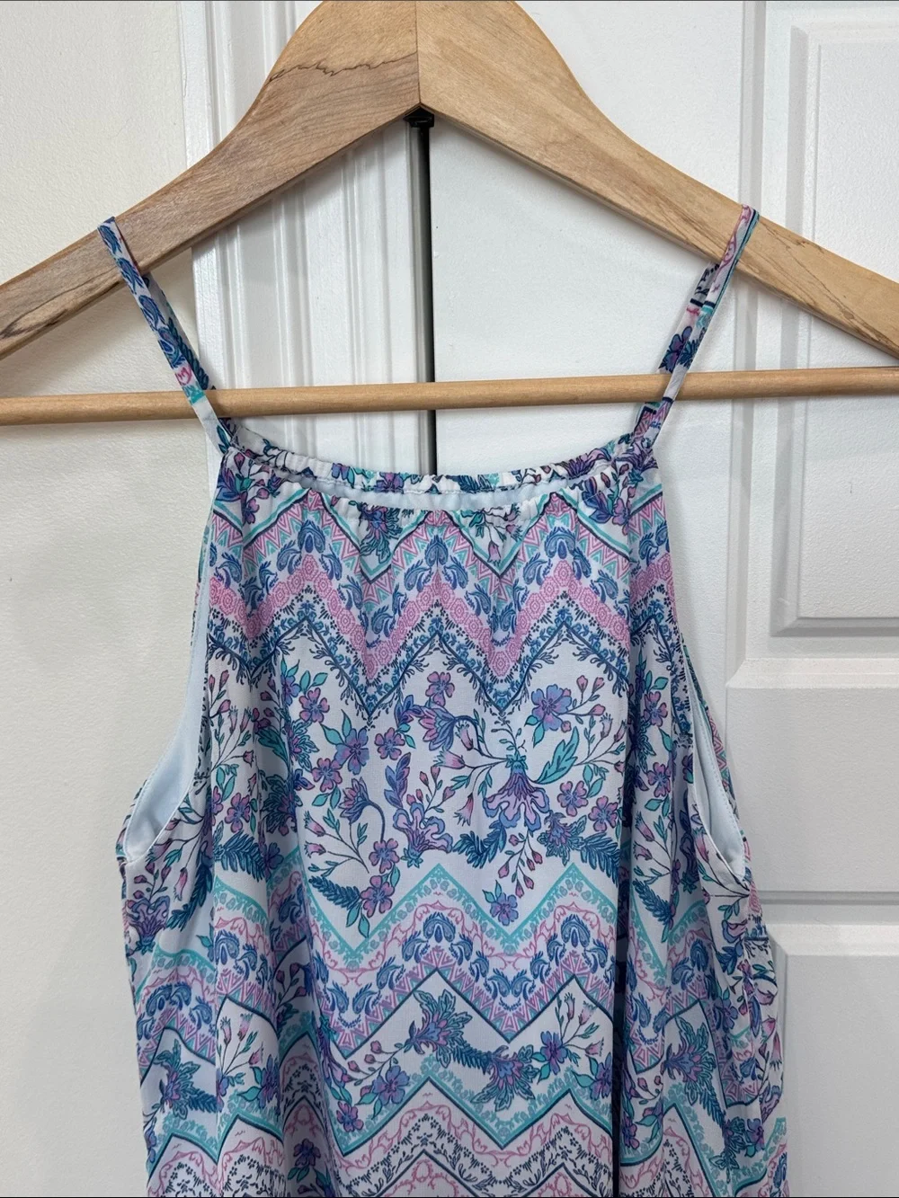 Girl’s Midi Dress Paisley Floral Design Spaghetti Strap sz XXL (16) Purple Blue